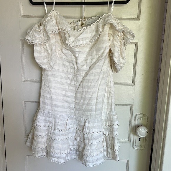 ZIMMERMAN ALLIA COLD-SHOULDER RUFFLED LINEN MINI DRESS (Zimmerman Size 2/US 6) - Picture 4 of 7